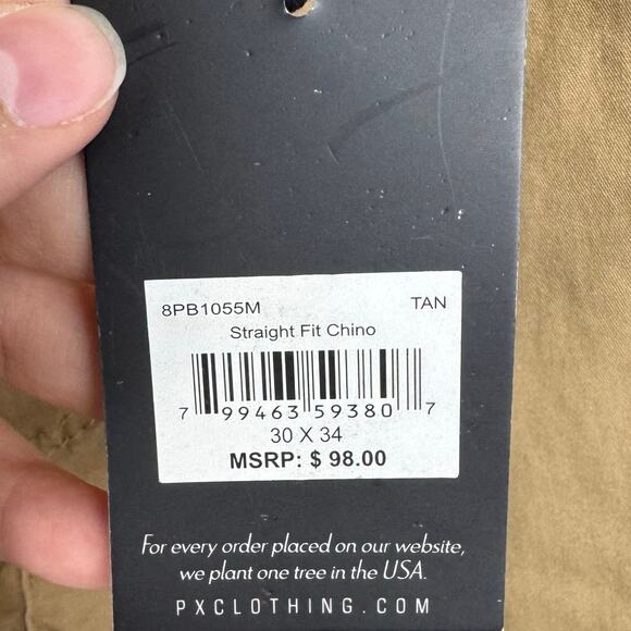 PX Clothing Tan Straight Fit Chino Pants Size 30x34 - Picture 8 of 8